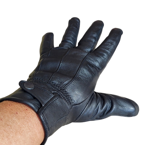 3M Thinsulate Black Leather Fleece Lined Sports Gloves Elasticized Snap Closure - Picture 3 of 16